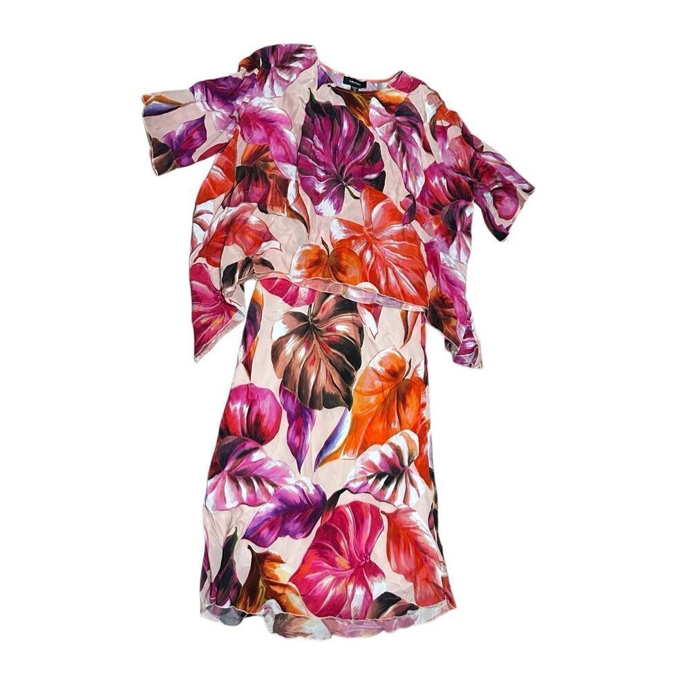 Karen Kane tropical palm 2pc skirt top flare hem M set